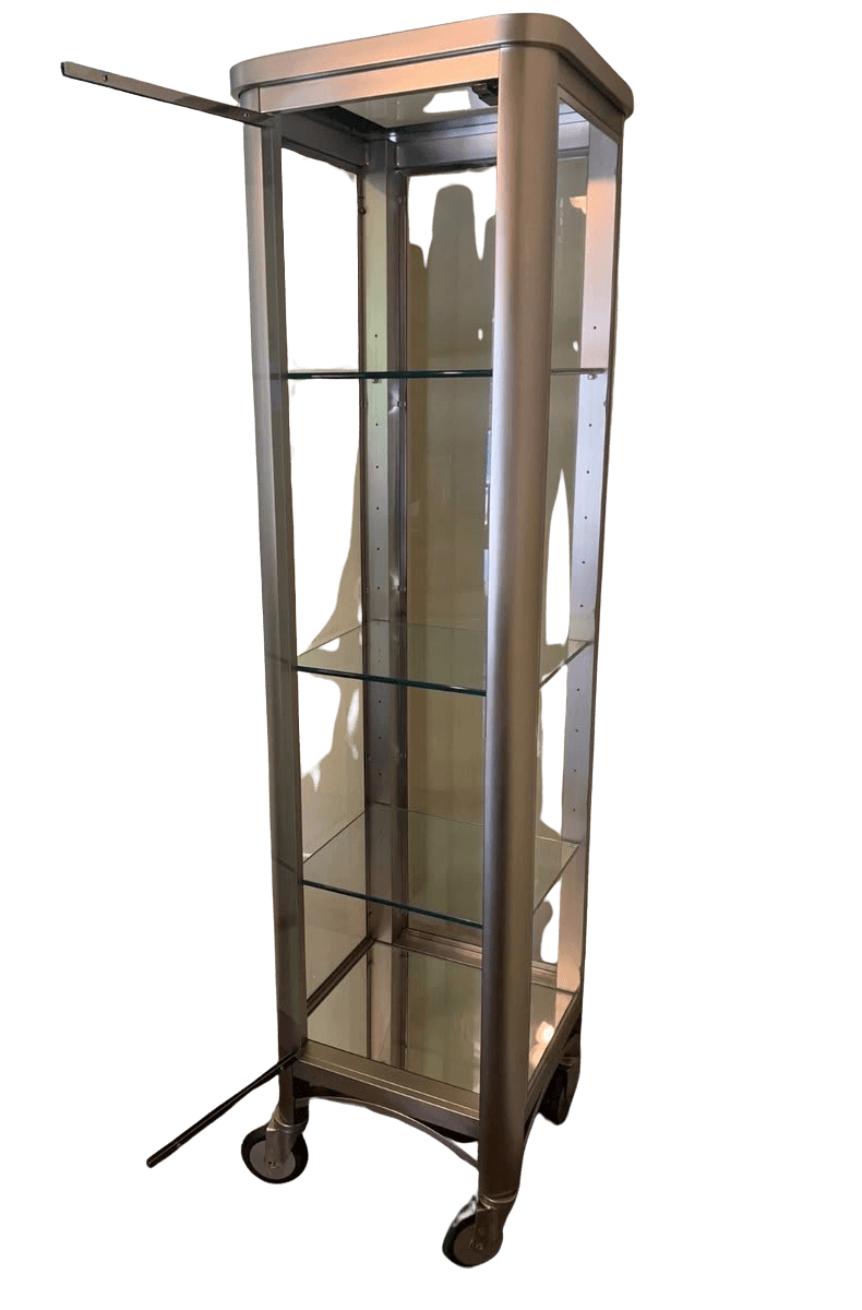 Ethan Allen Radius Glass Display Curio Cabinet on Casters