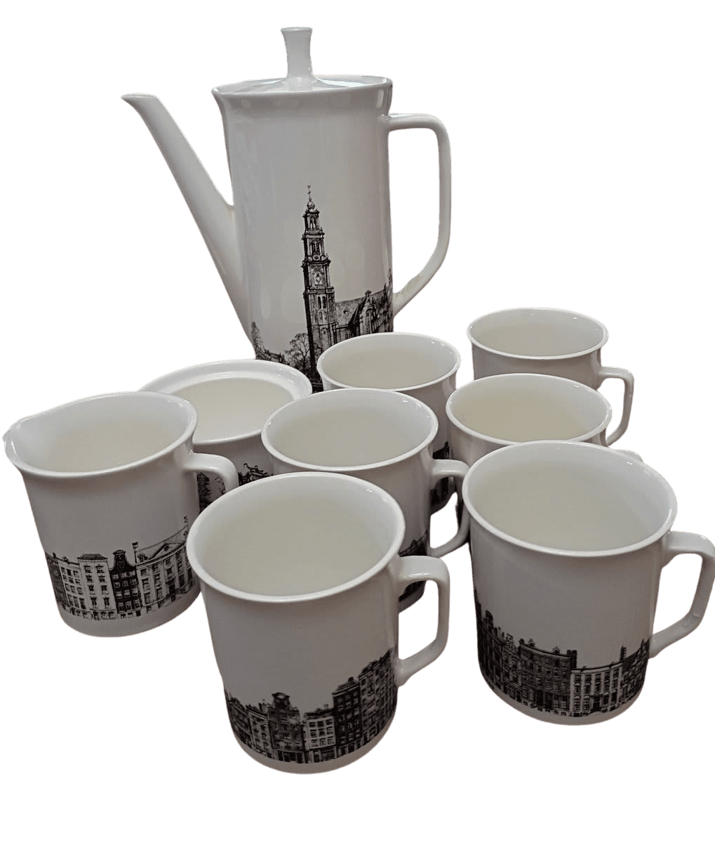 Amsterdam Cityscape White Porcelain Coffee Set with 8 Mugs - photo 1