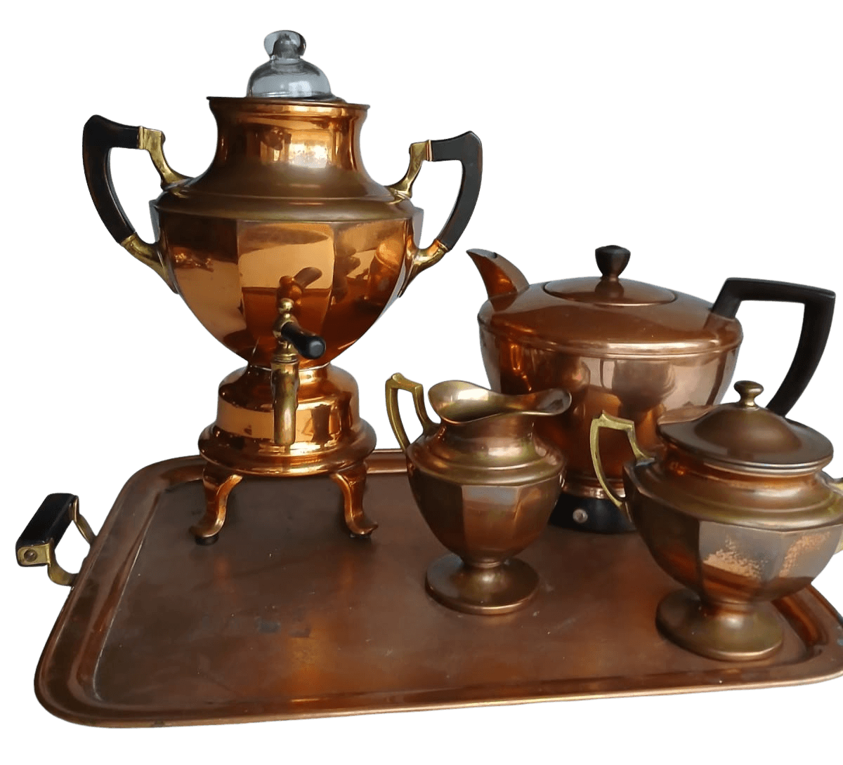 Antique Copper & Brass Tea/Coffee Samovar Set with Tray - photo 1