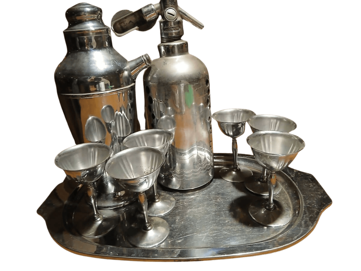 Art Deco Chrome Cocktail Set with Soda Siphon - photo 1