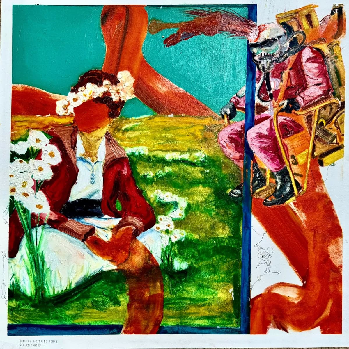 Kevin Blake artwork, Hunting histories Round Old Volcanoes, 24” x 24”