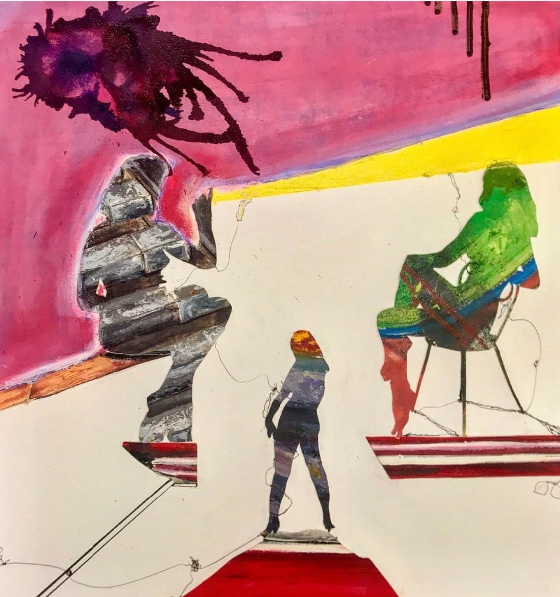 Kevin Blake art, Whittling an Encore From That Old Mutiny 22” x 22” Collage on Paper