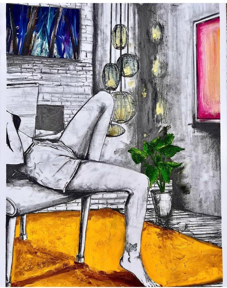 Kevin Blake art For the Love of Labyrinths 22” x 30” graphite, oil, collage on paper