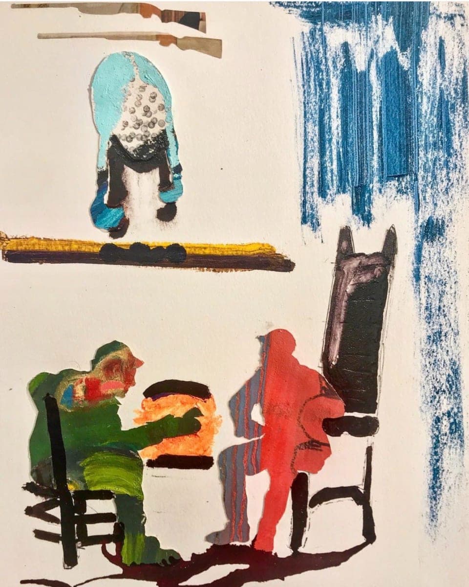 Kevin Blake art, With All Their Worries Awake in Her Hair 16” x 20” Mixed media collage