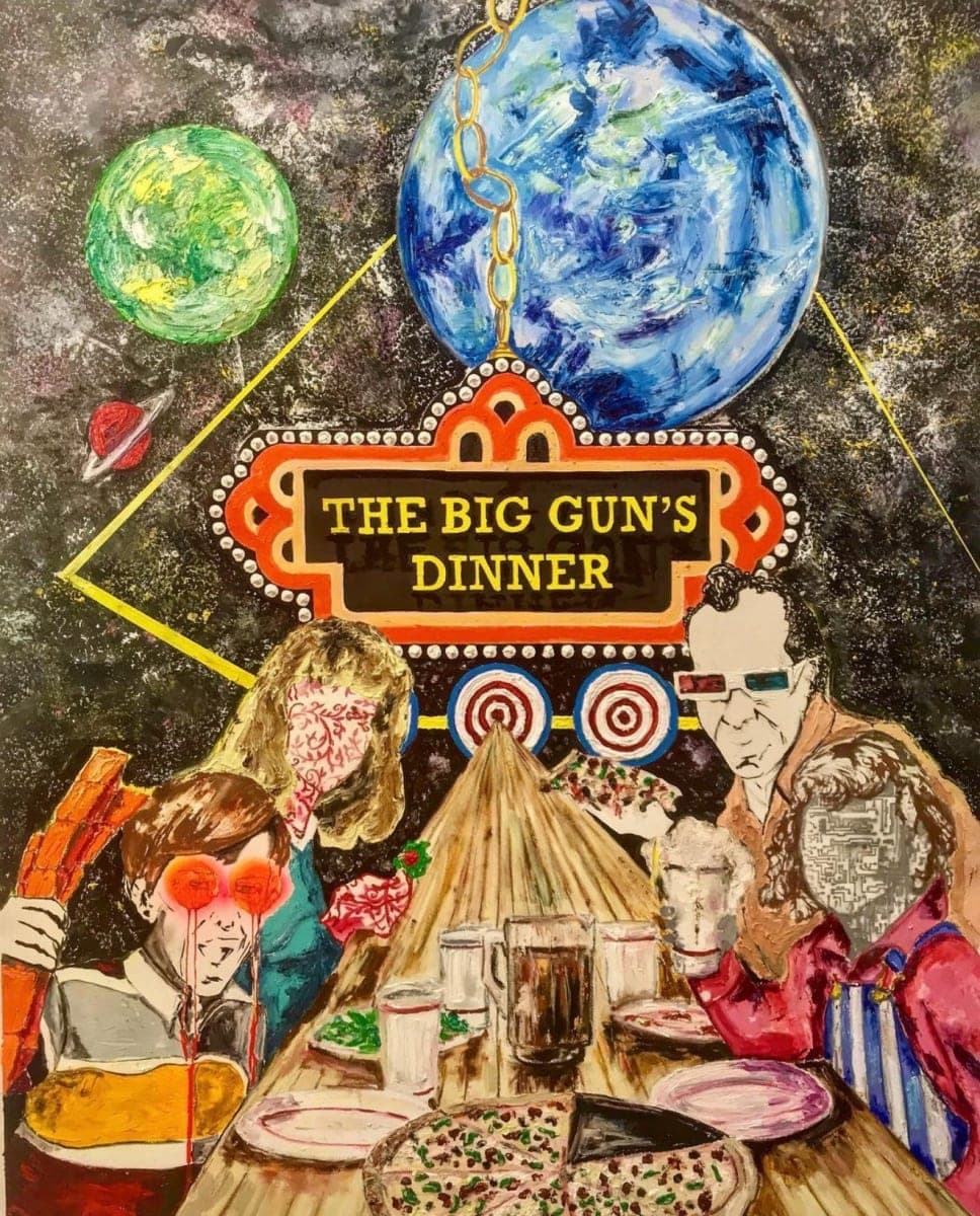 Kevin Blake art, The Honey-Marooned Mother of Time 51” x 65” Mixed media on paper