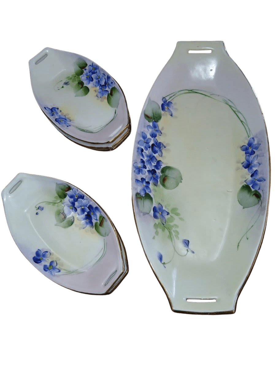 Antique Porcelain Violet Celery/Serving Set with Gold Trim - photo 1