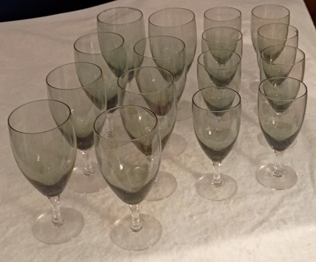Vintage Blue Smoke Glass Stemware Set – Wine & Champagne Coupes - photo 1