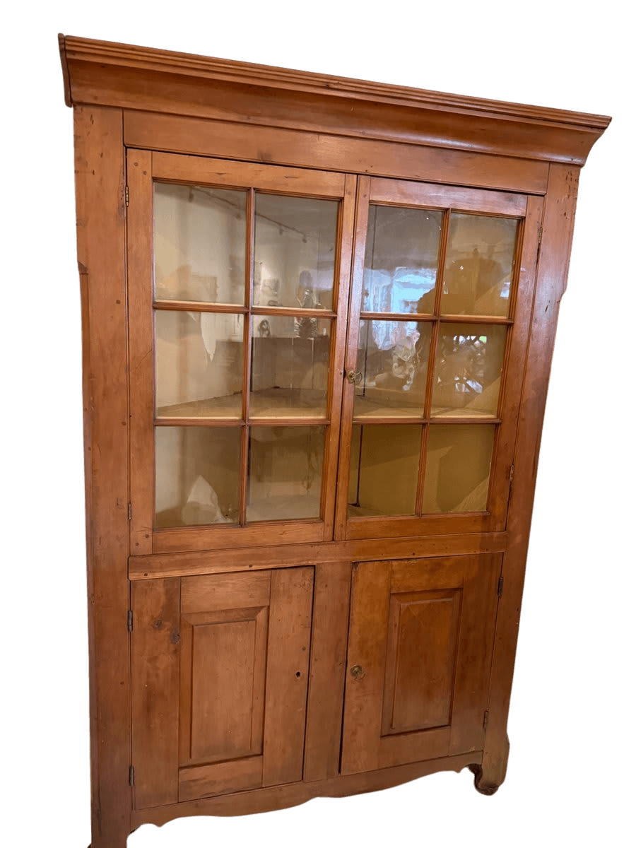 Antique Cherry Corner Cabinet with Glass Doors