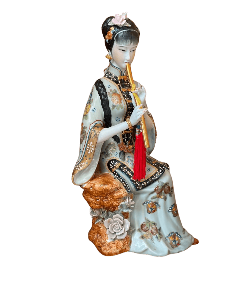 Chinese Porcelain Figurine - Lady Playing Flute
