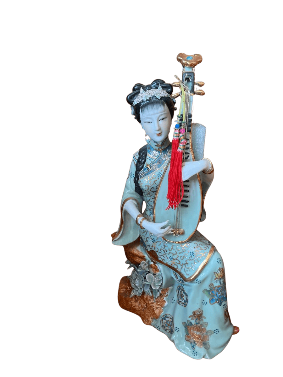 Chinese Porcelain Figurine Lady Playing Pipa Lute