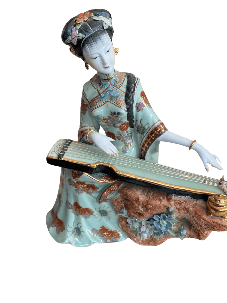 Chinese Porcelain Guqin/Guzheng Lady Figurine