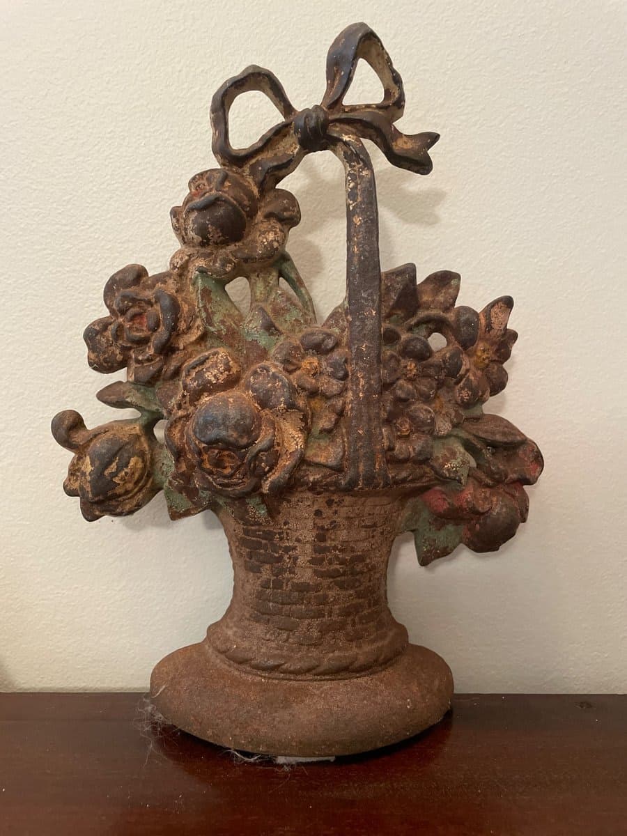 Antique Cast Iron Flower Basket Doorstop - photo 1