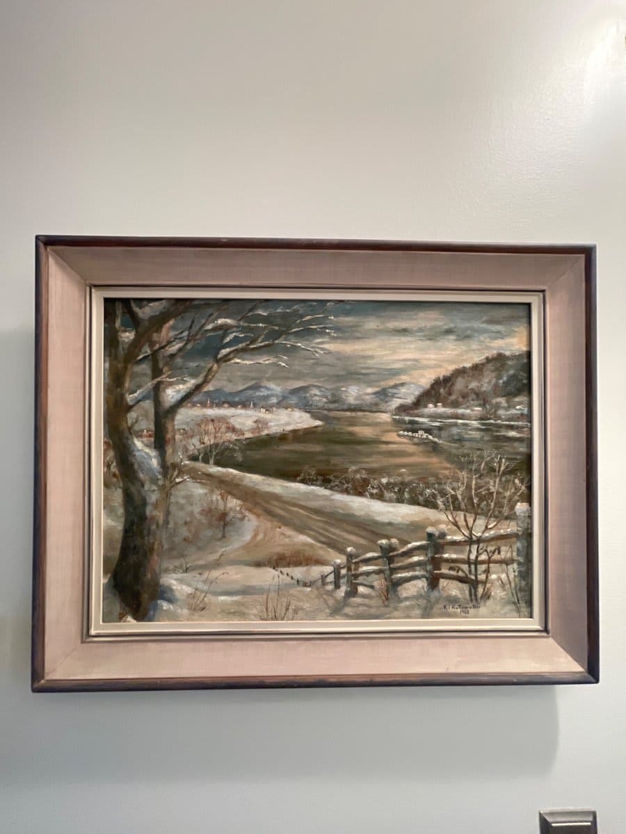 K.T. Rutteneutter 1962 Original Oil Painting Winter Landscape with River Scene - photo 1