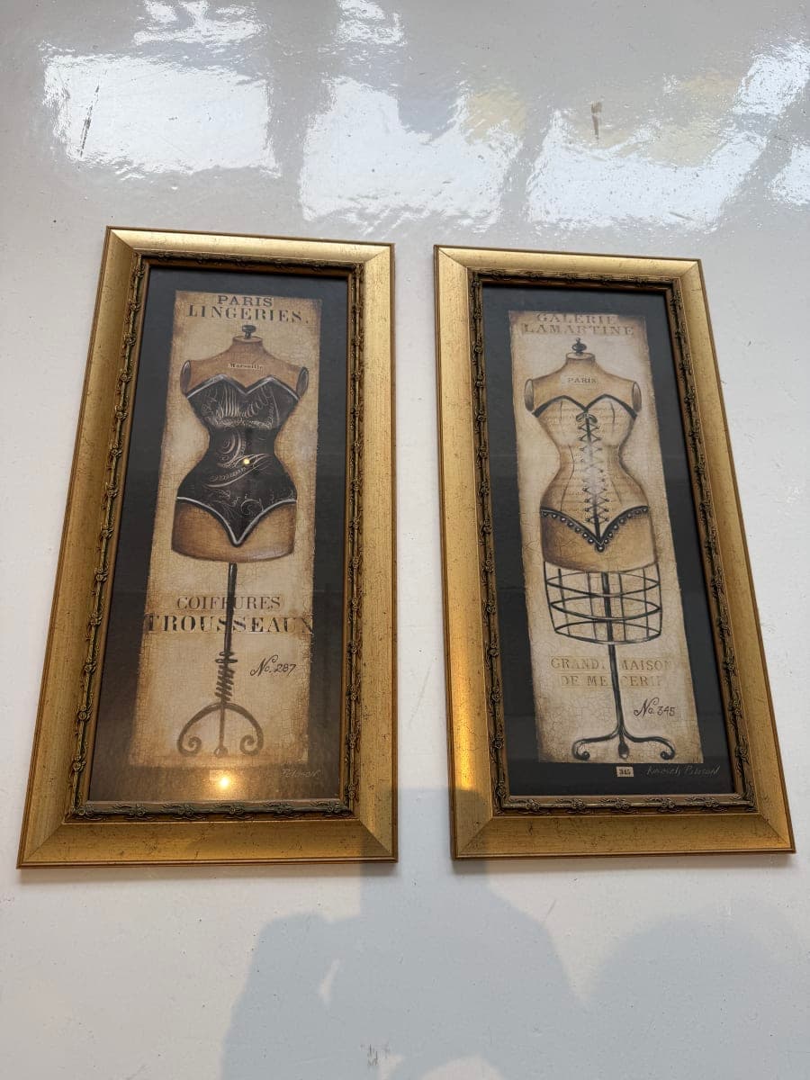 Set of 2 French Vintage Dress Form Framed Art Prints - Galerie Lamartine Paris
