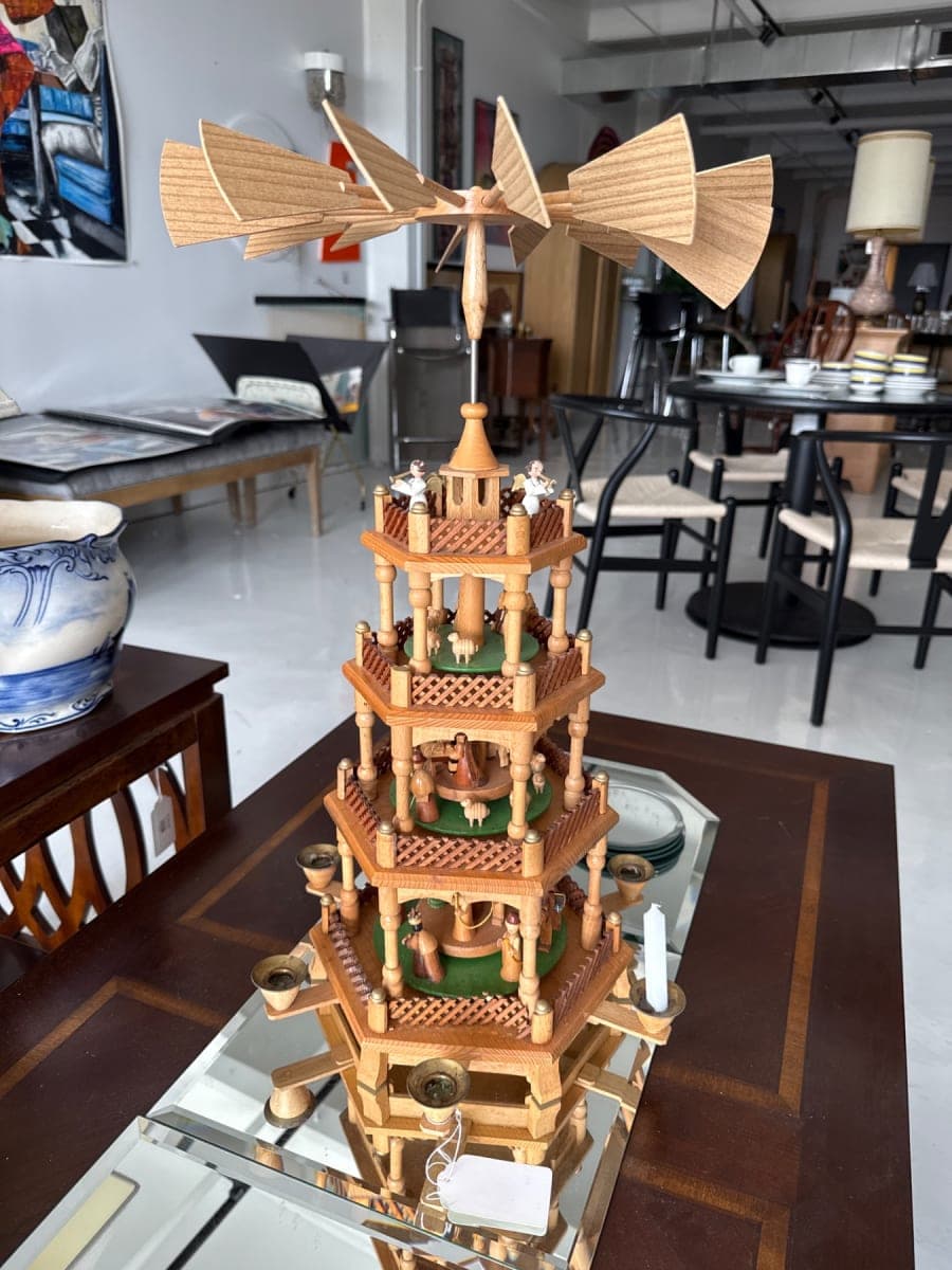 German Wood Christmas Pyramid 4-Tier with Windmill Top