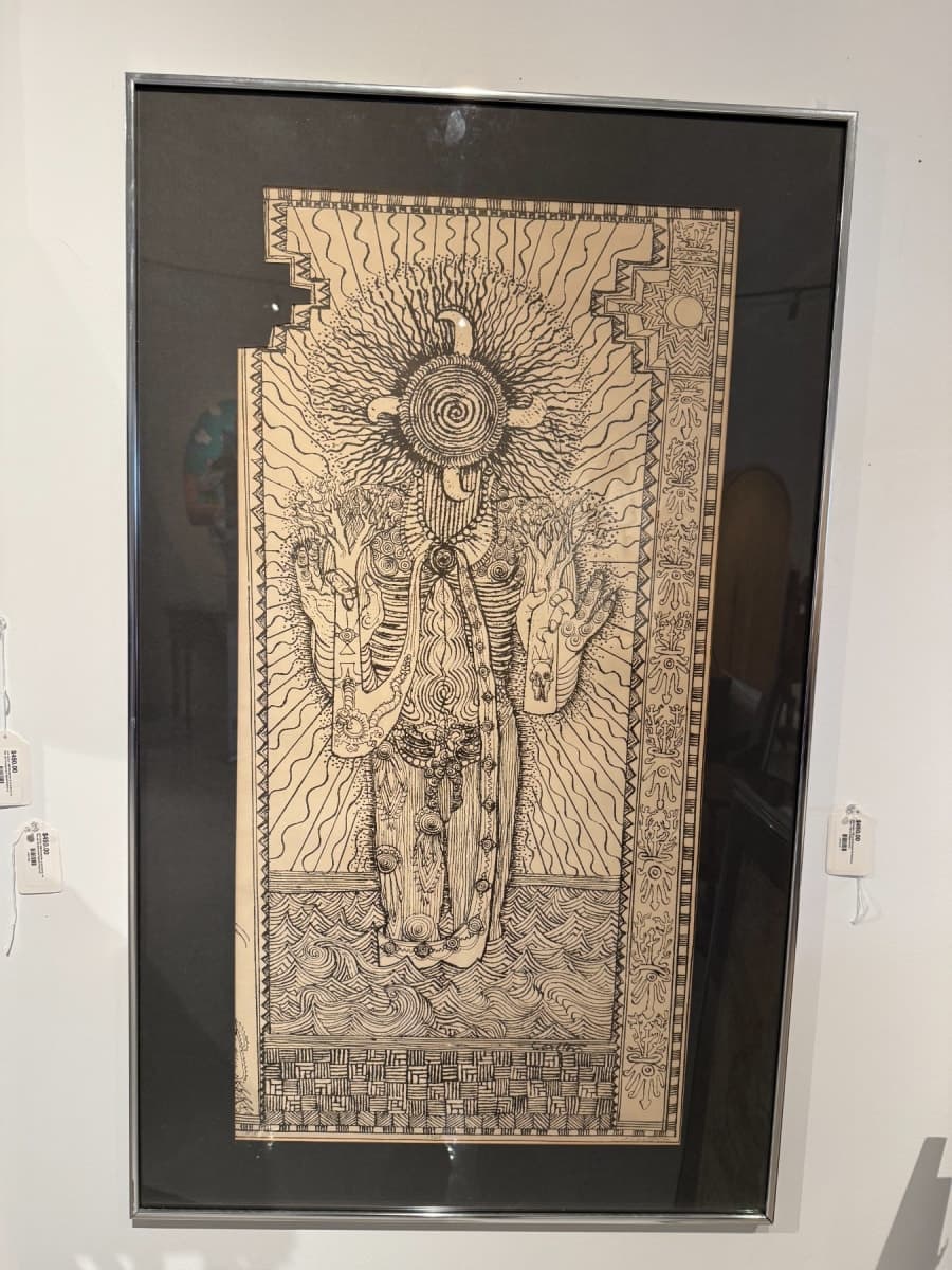 Jack Carlton 1969 Framed Psychedelic Ink Drawing - Deity/Spiritual Figure