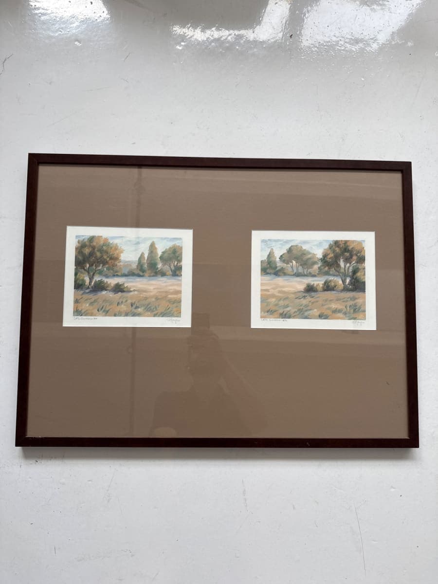 RAYA Artist - Dual Landscape Watercolor Prints in Wood Frame