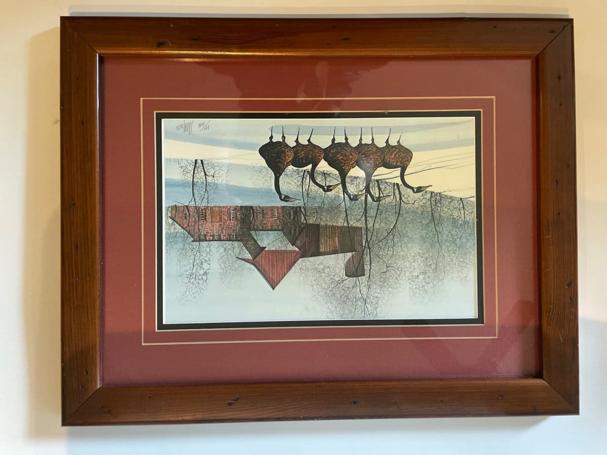 Framed Surrealist Art Print - Inverted Landscape with Birds - photo 1