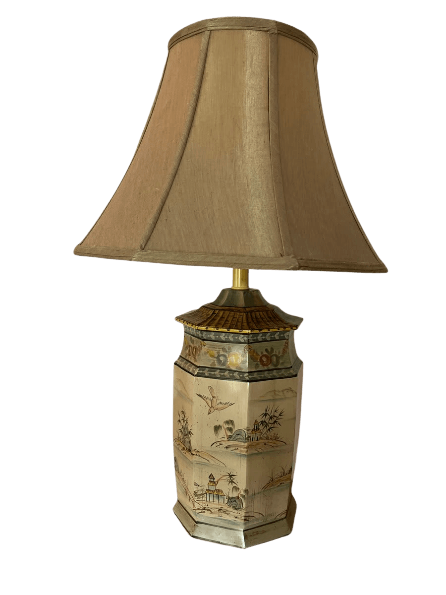 Chinoiserie Hand-Painted Tole Tea Canister Table Lamp - photo 1