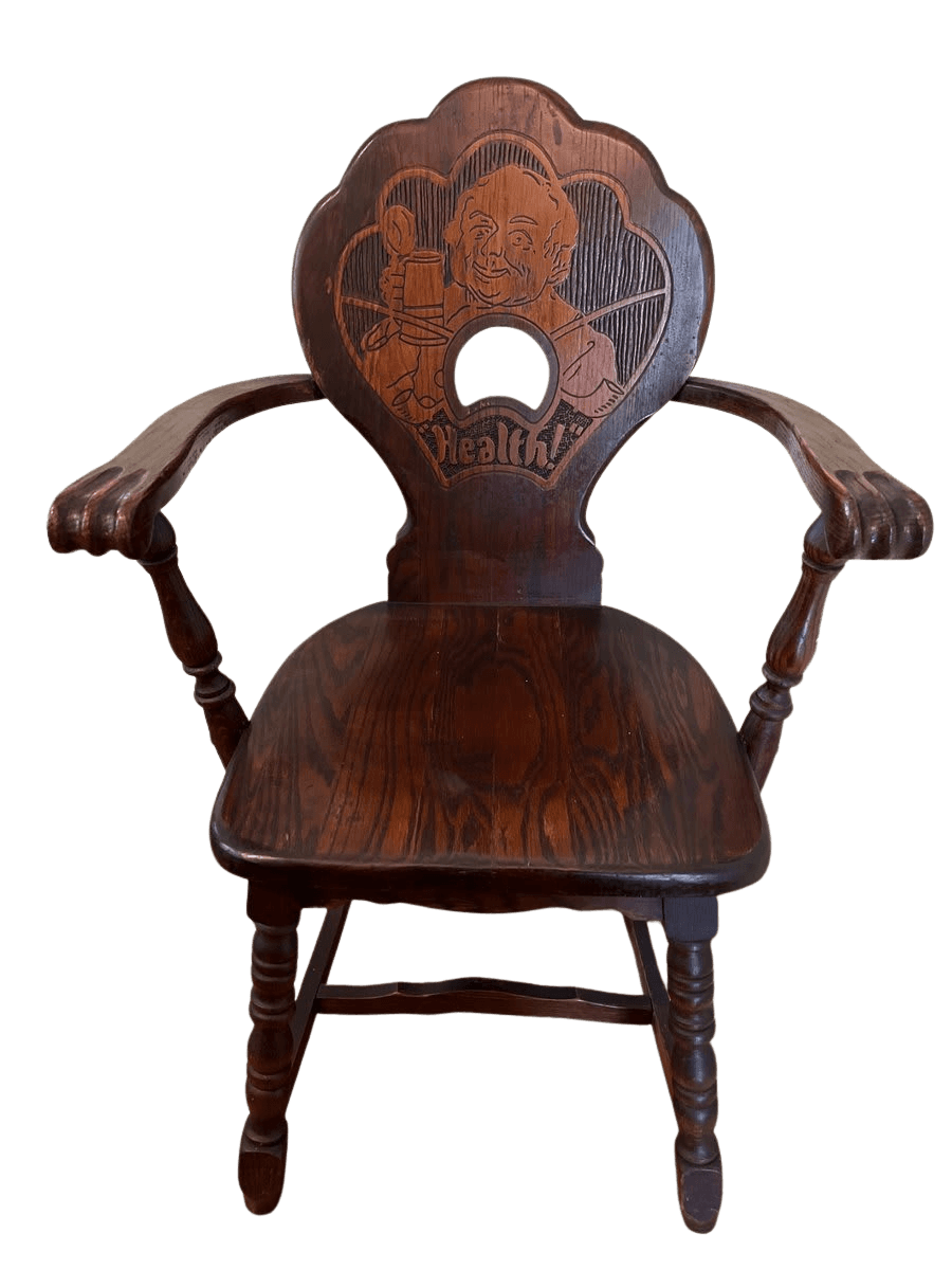 Antique Oak 'Health' Tavern Arm Chair with Carved Back - photo 1