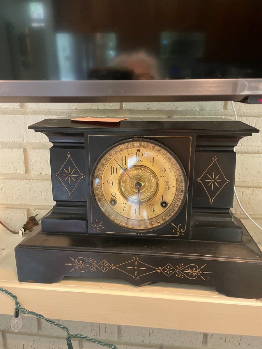 Antique Black Slate Mantel Clock with Gold Dial - photo 1