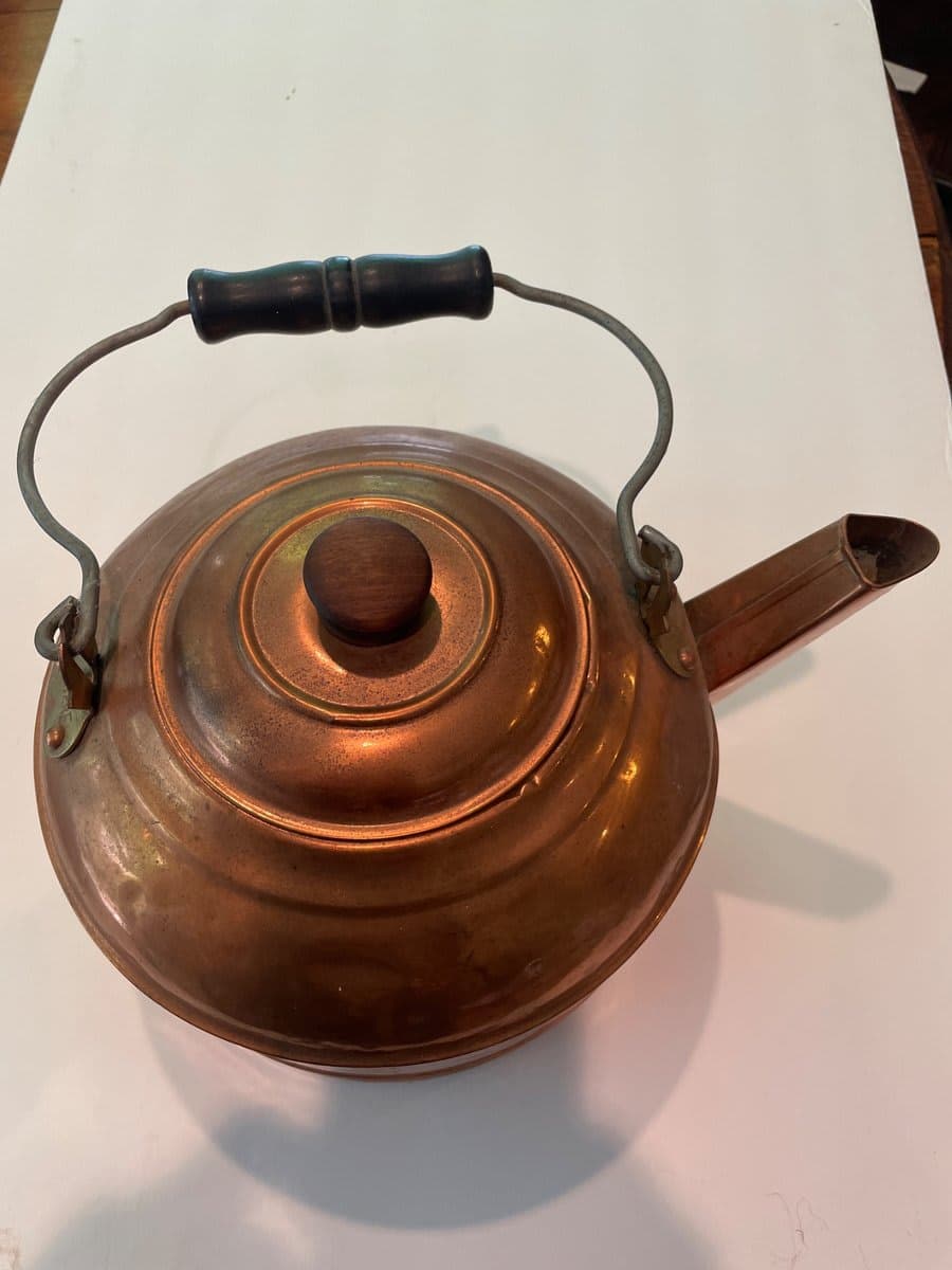 Antique Copper Tea Kettle with Wooden Handle - photo 1