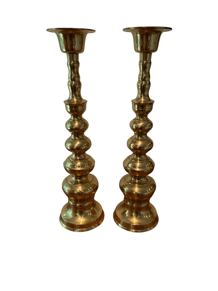 Pair of Tall Brass Candlesticks - photo 1