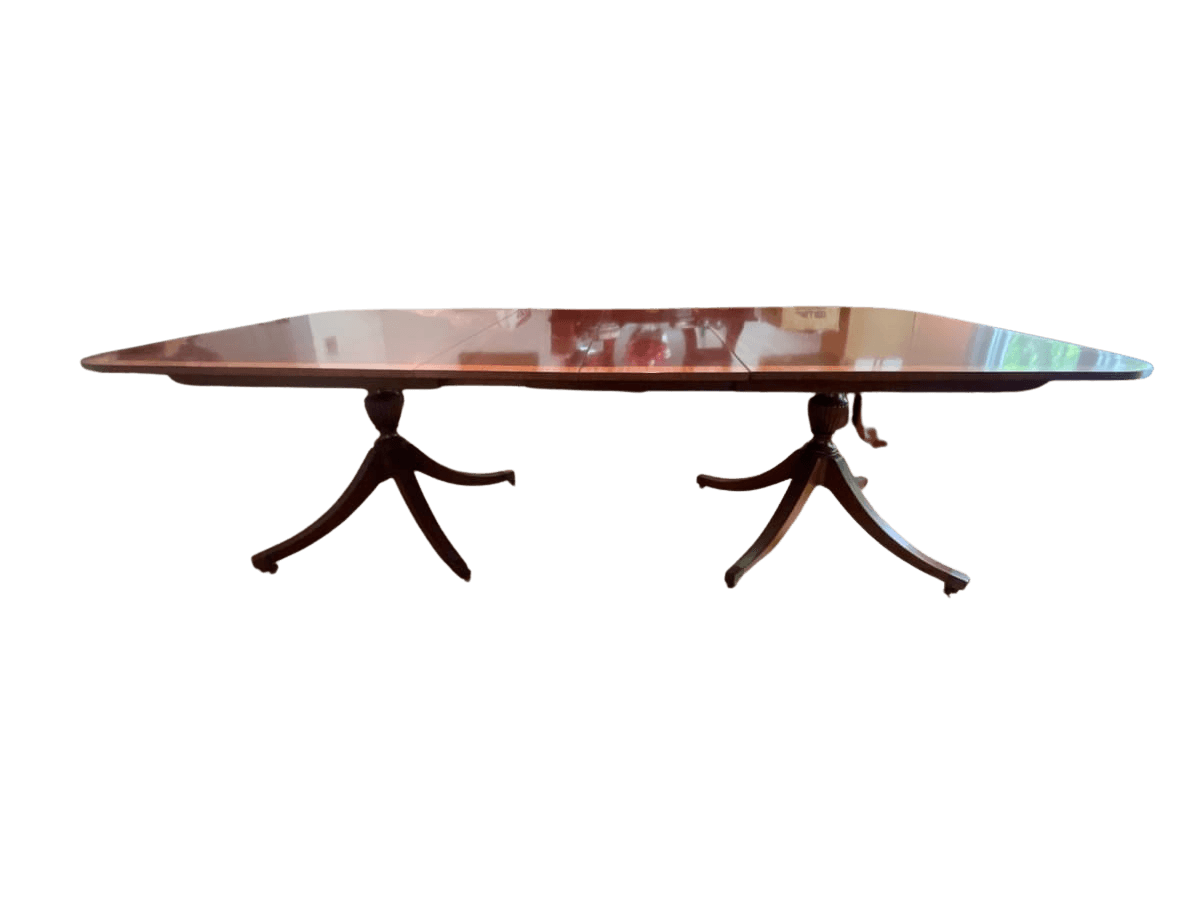 Mahogany Banded Dining Table with Chippendale 8 Chairs Set - photo 1