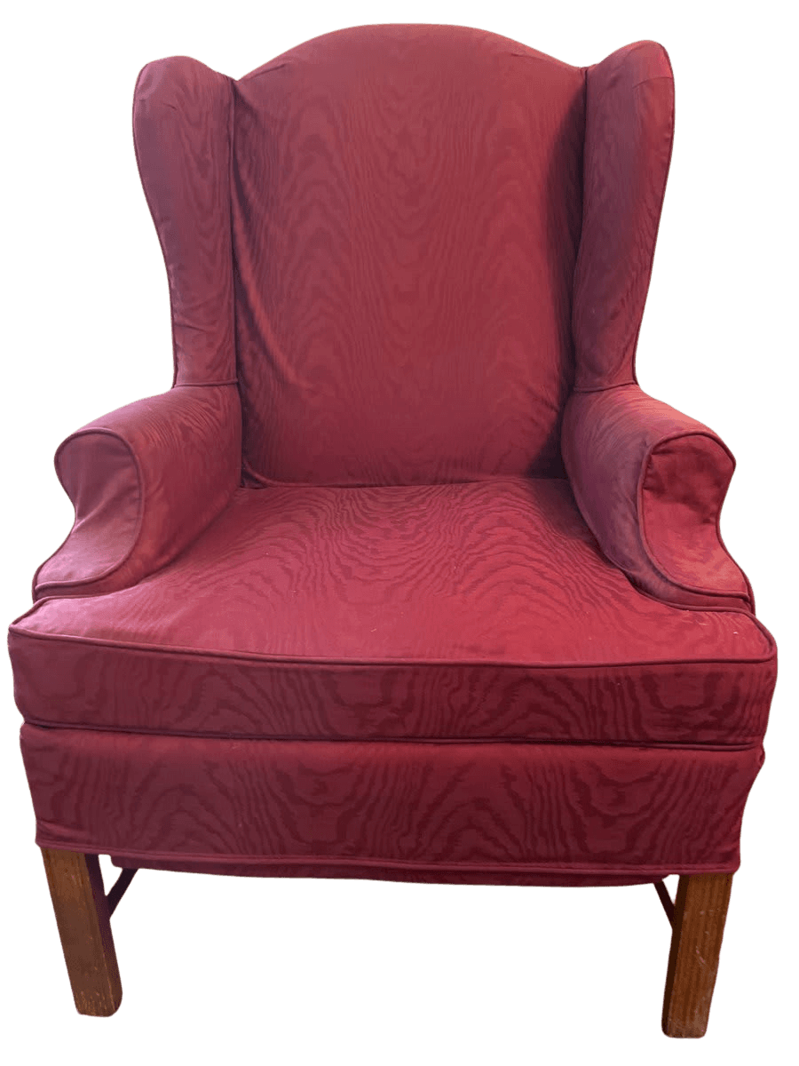 Vintage Wingback Chair in Burgundy Moire Fabric - photo 1