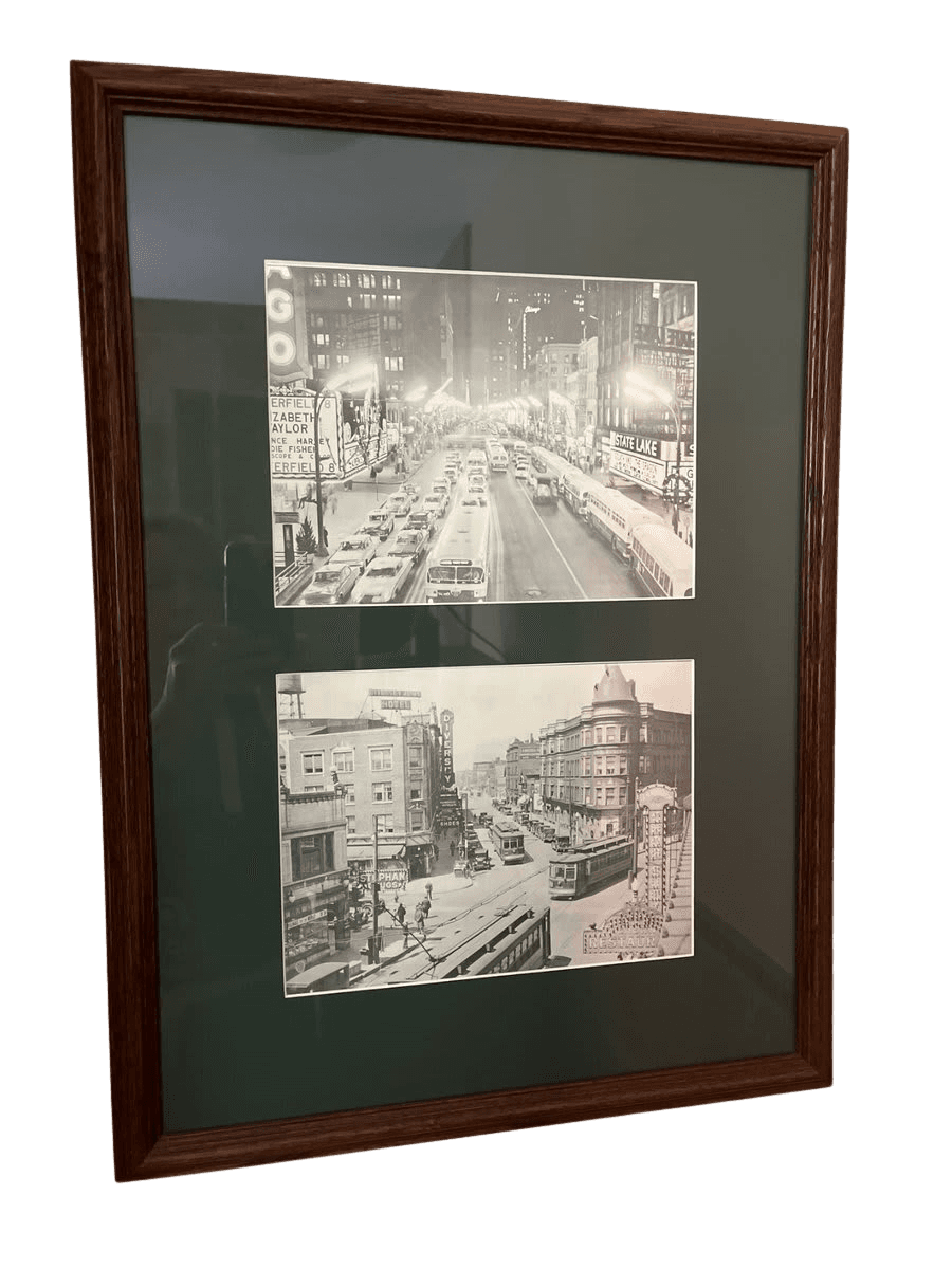 Framed Dual Black & White Chicago Street Scene Photos - photo 1