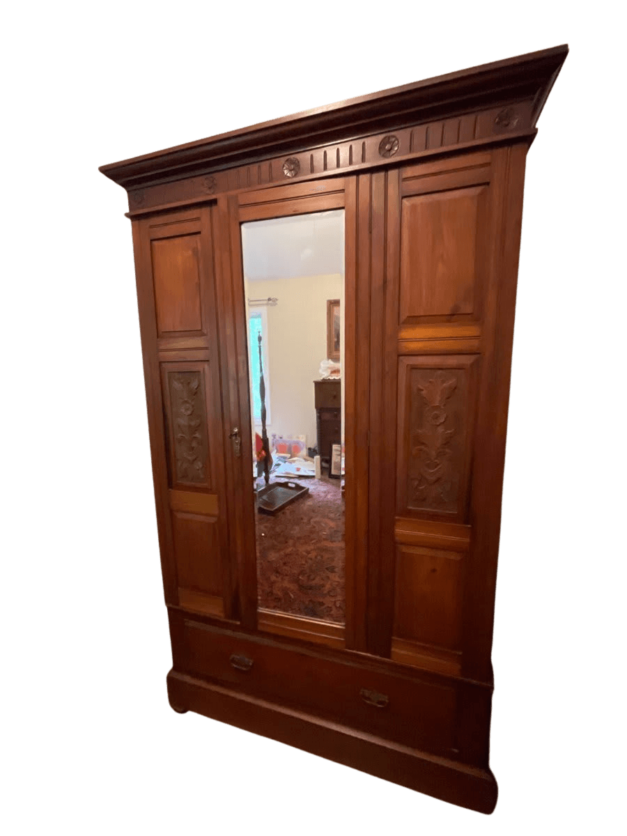 Antique Victorian Walnut Armoire with Mirror - photo 1