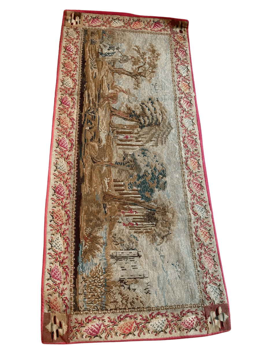 Antique Needlepoint Tapestry Panel with Pastoral Scene - photo 1