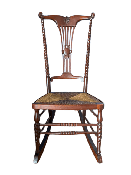 Antique Mahogany Rocking Chair with Rush Seat - photo 1