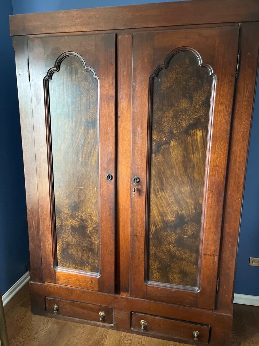 Victorian Mahogany Double Wardrobe Armoire with Keys - photo 1