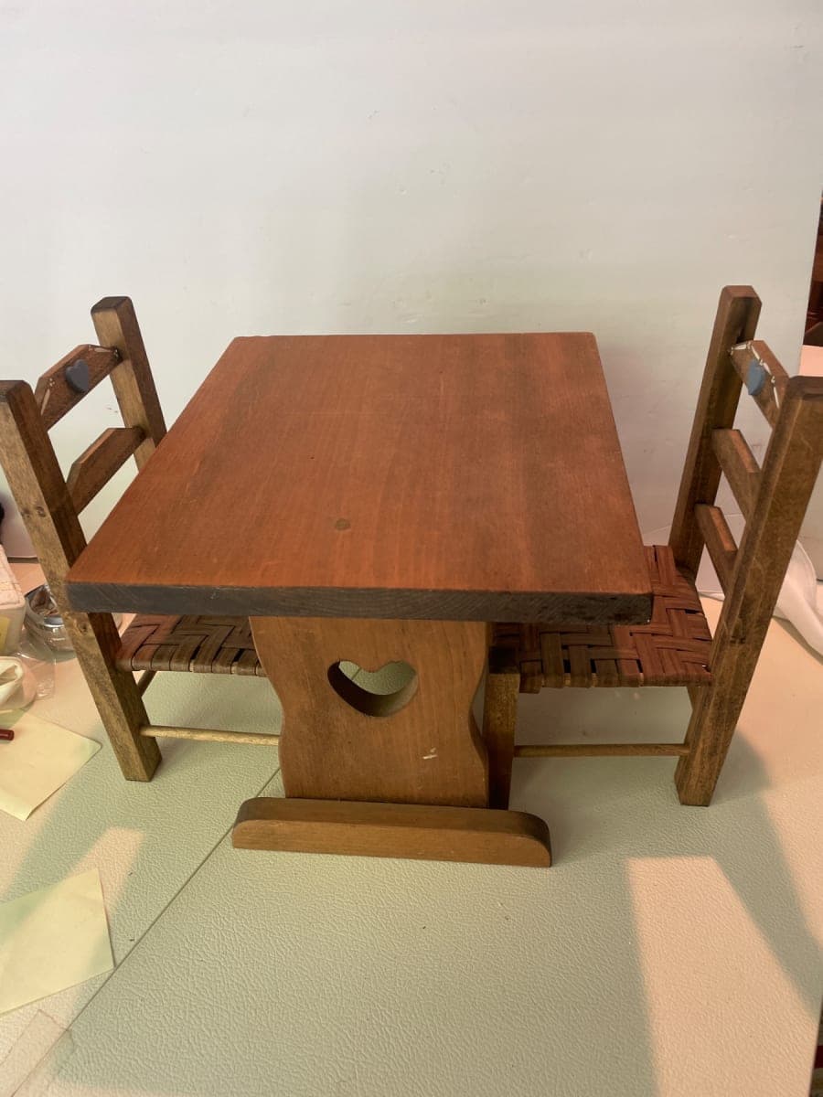 American Doll Vintage Miniature Doll Furniture Table & Chair Set with Heart Motif