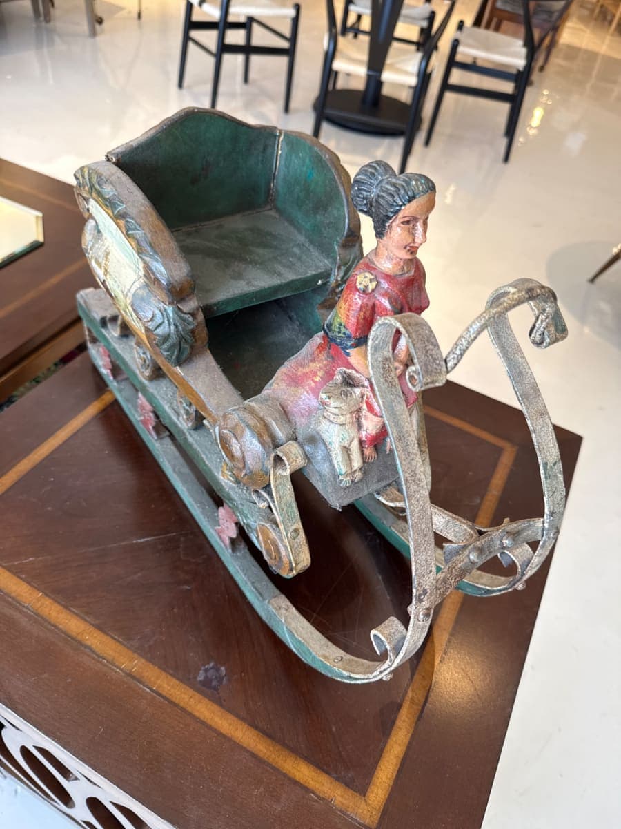 Antique Painted Sleigh with Lady Figurine - photo 1