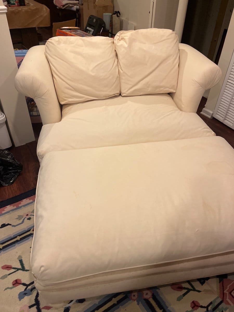Cream Upholstered Chaise Lounge Chair with Ottoman - photo 1