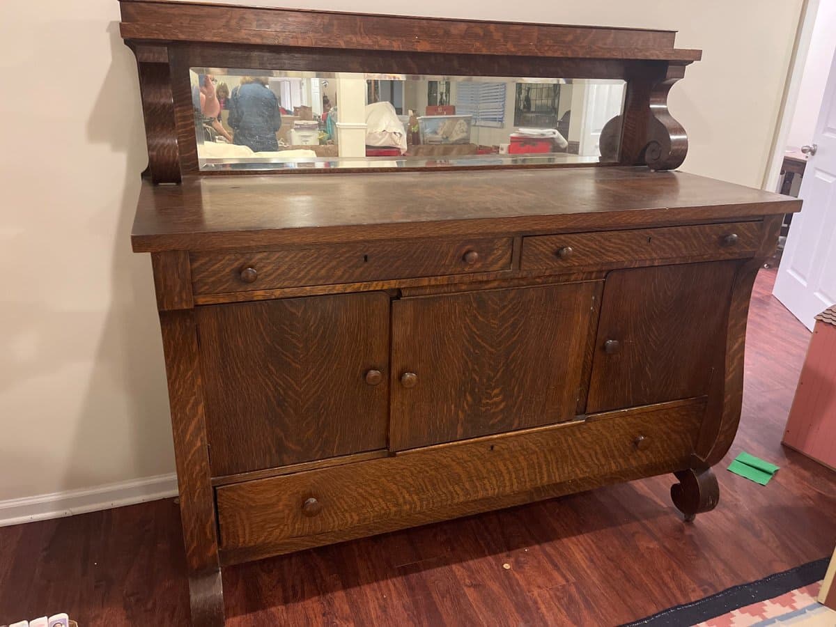 Antique Quarter-Sawn Oak Empire Sideboard Buffet with Mirror - photo 1