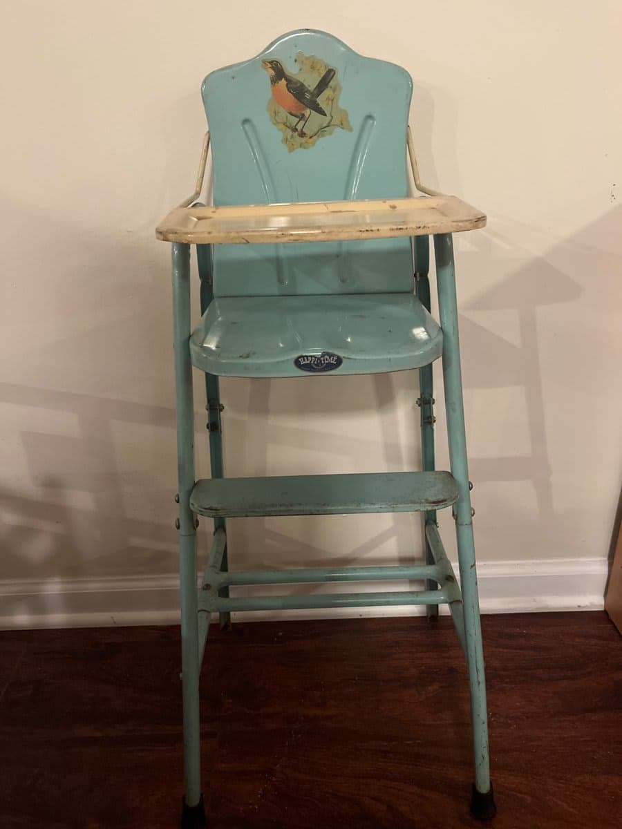 Vintage Happy Time Metal Baby High Chair with Robin Decal - photo 1