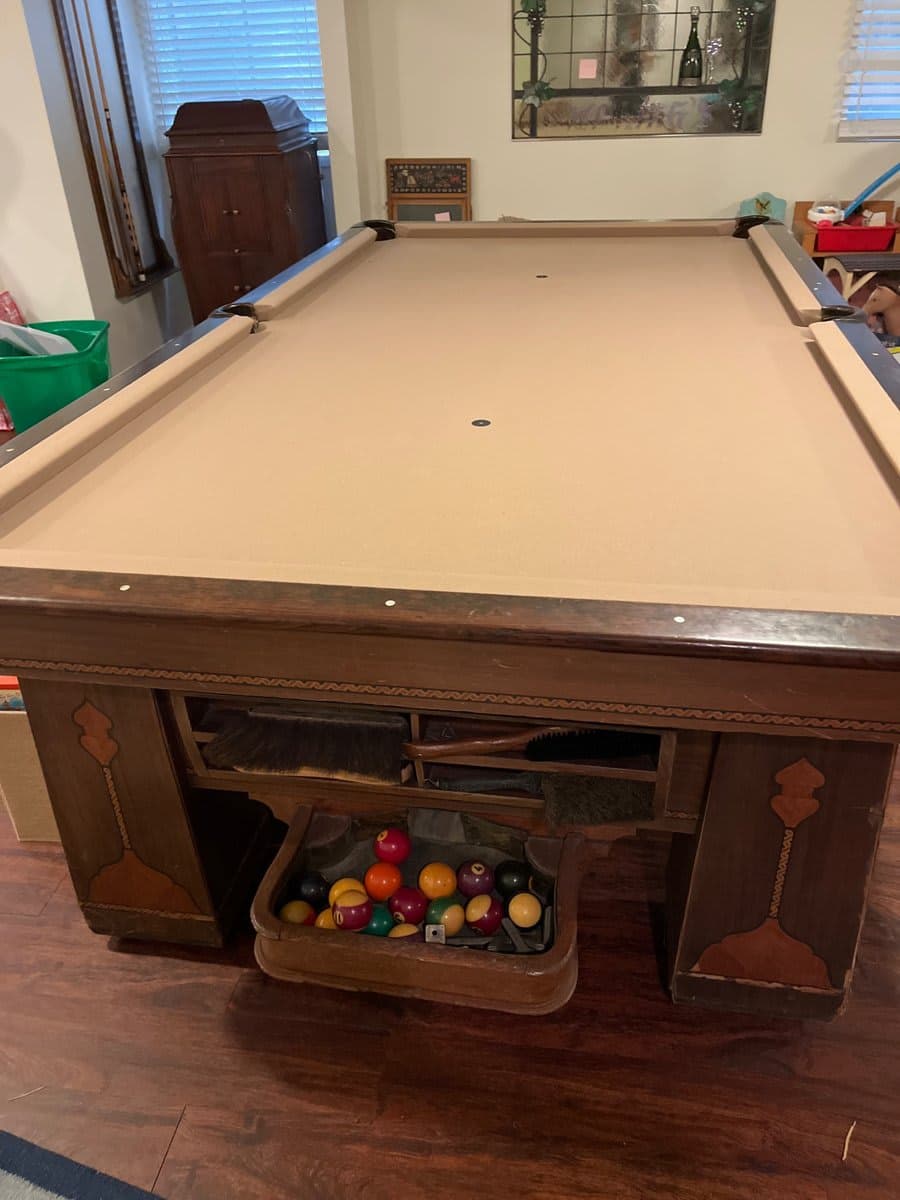 Antique Brunswick-Style Pool Table with Ball Return - photo 1