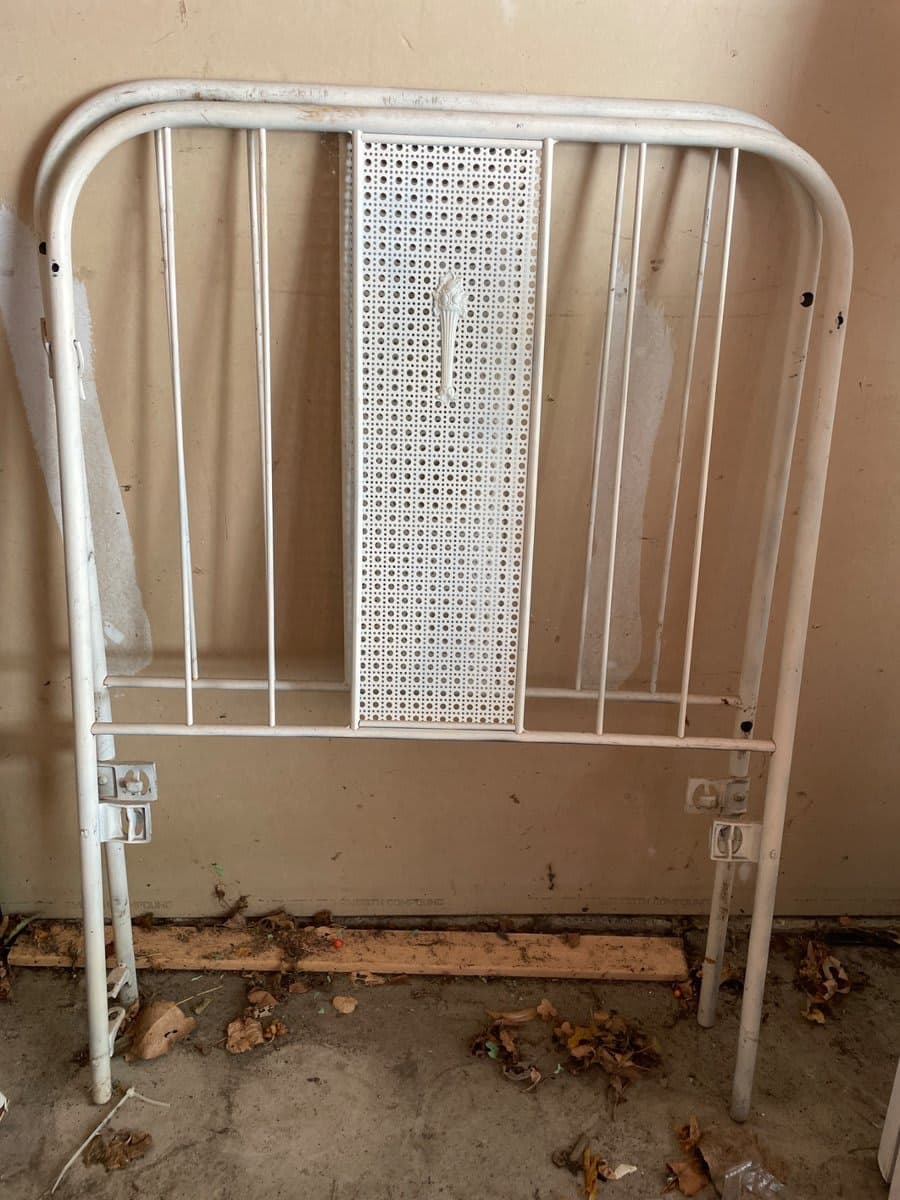 Vintage White Metal Bed Headboard with Cane Panel - photo 1