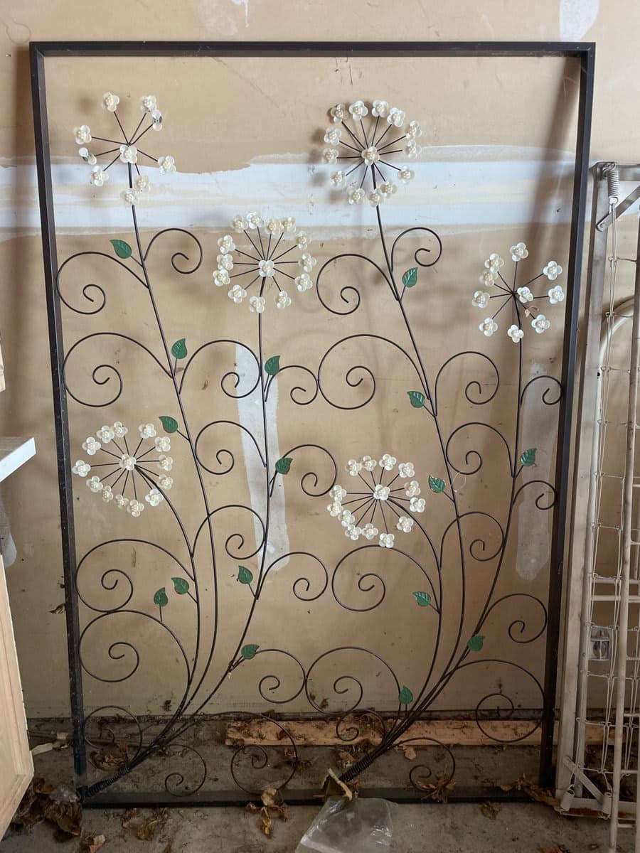 Large Wrought Iron Floral Wall Art Panel with White Flowers - photo 1