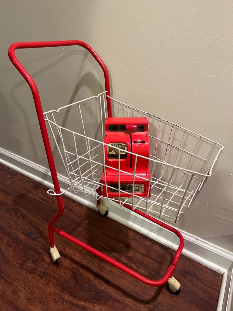 Vintage Children's Toy Shopping Cart & Register Bank Set - photo 1