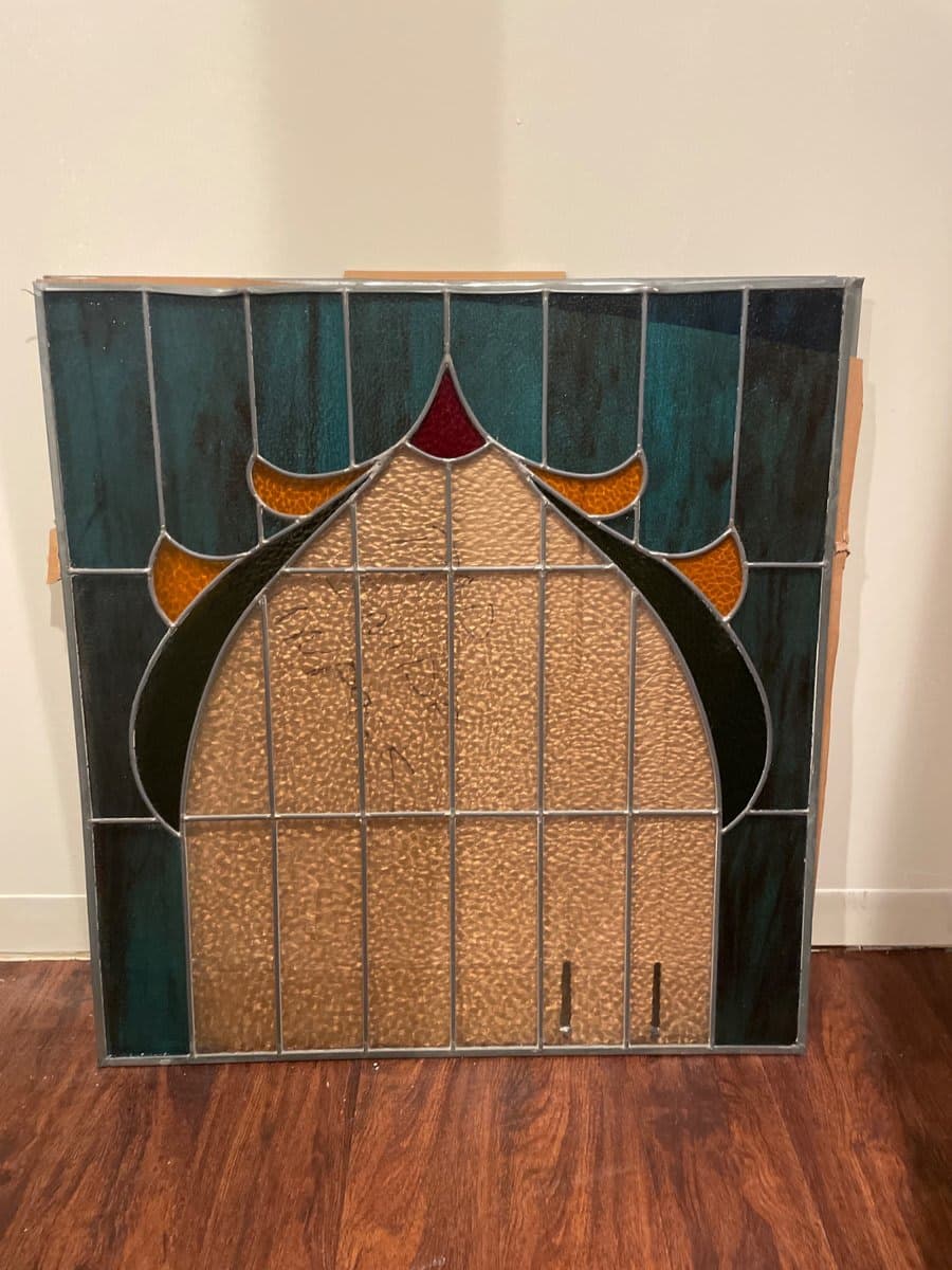 Set of 4 Vintage Leaded Stained Glass Panel - Arch Design - photo 1