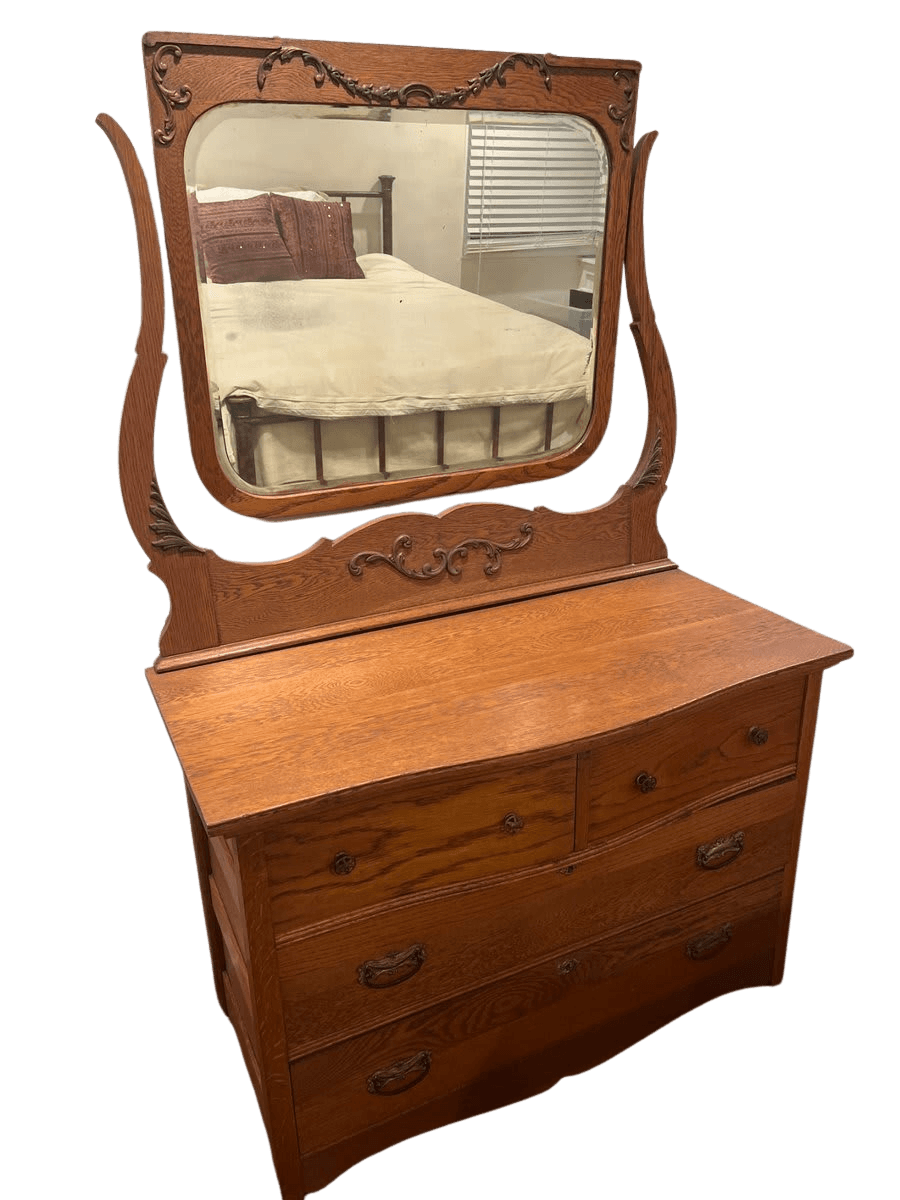 Antique Oak Serpentine Dresser with Swing Mirror - photo 1