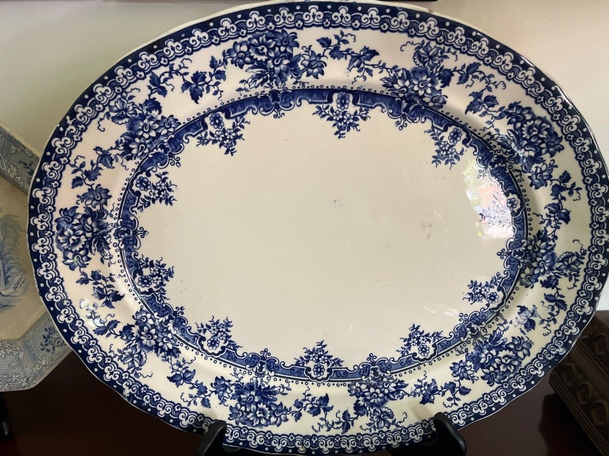 Antique Blue & White Transferware Oval Serving Platter - photo 1