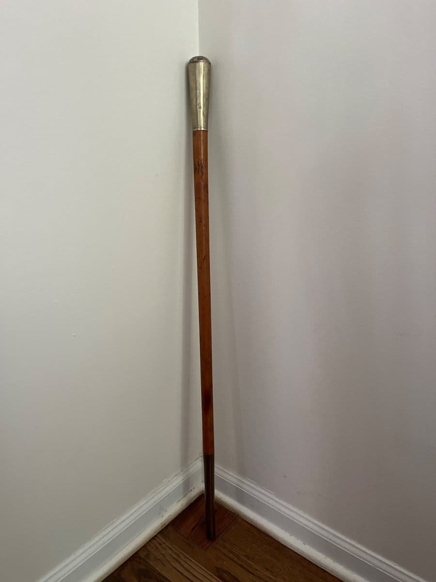 Antique Walking Cane with Silver Pommel Handle