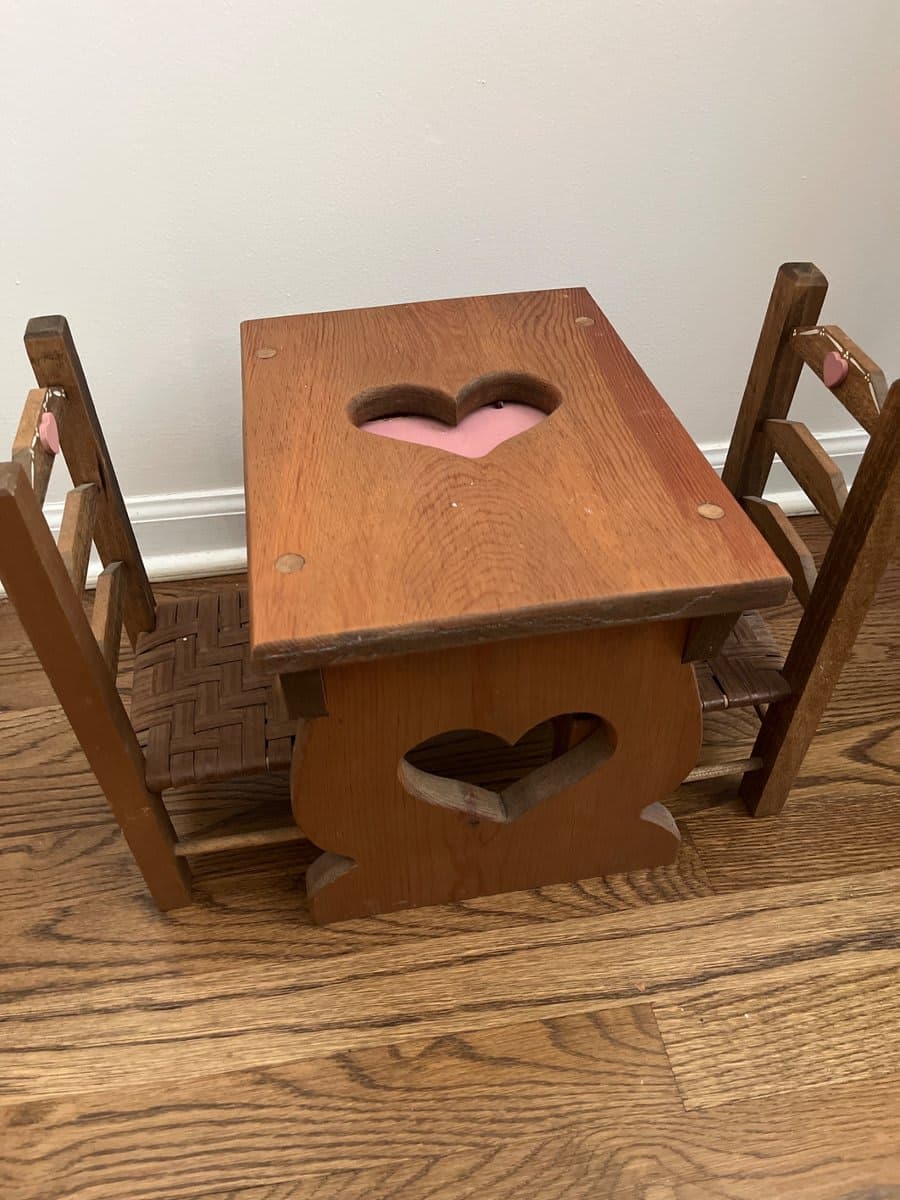 Wooden Doll Table & Chair Set with Heart Cutouts - photo 1