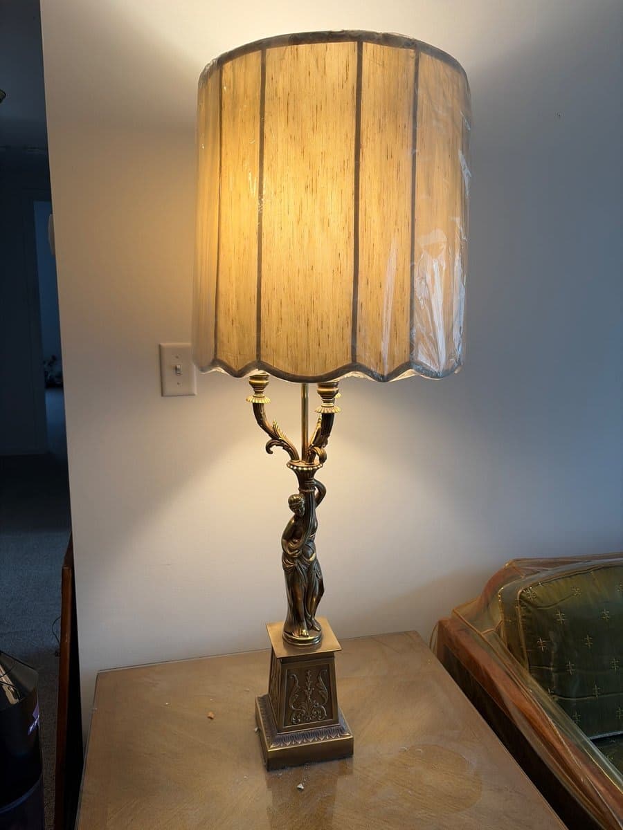 Neoclassical Figural Brass Torchiere Table Lamp