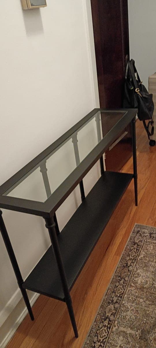Black Metal & Glass Console Table with Lower Shelf - photo 1